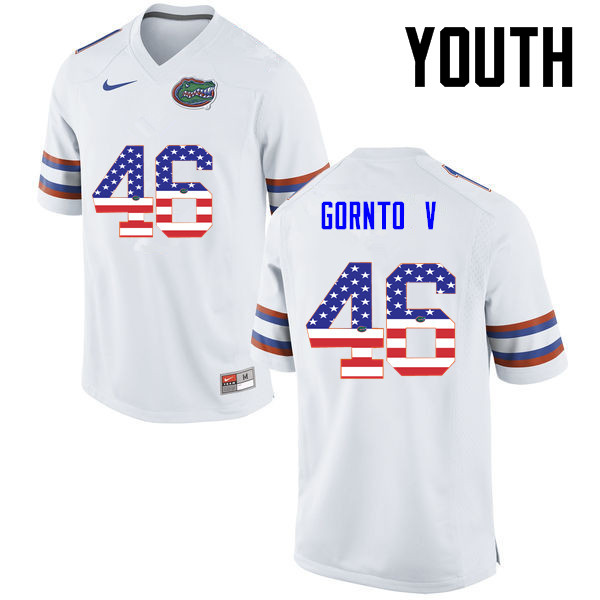 Youth Florida Gators #46 Harry Gornto V College Football USA Flag Fashion Jerseys-White - Click Image to Close